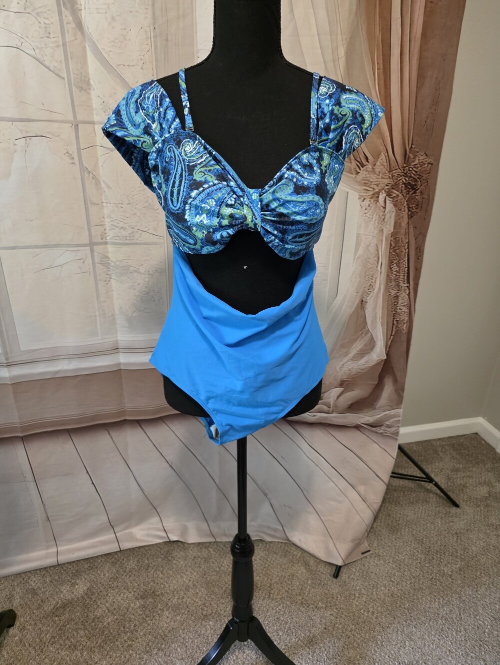 Blue Paisley One-Piece Swim with Ruched Bust
